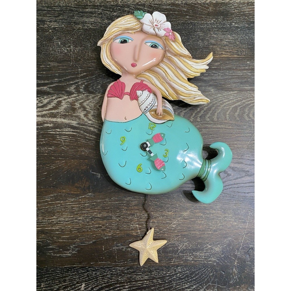 Allen Designs Shelley Mermaid Wall Clock Hair Green Tail Missing Pendulum